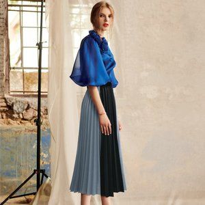 Stylish Contrasting Colors Pleated Midi Skirt